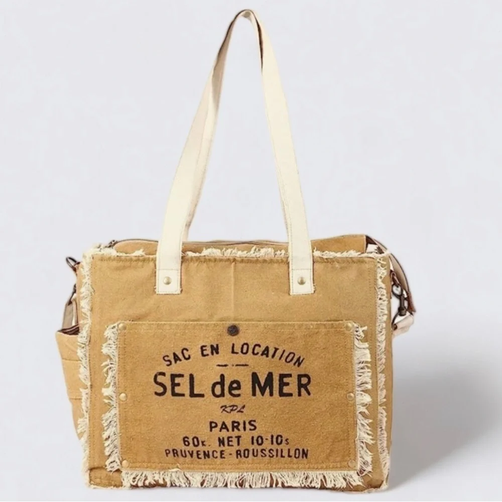Vintage Inspired Parisian Canvas Crossbody Shoulder Bag